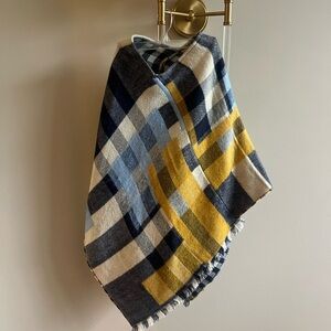 Plaid Blue and Yellow Poncho